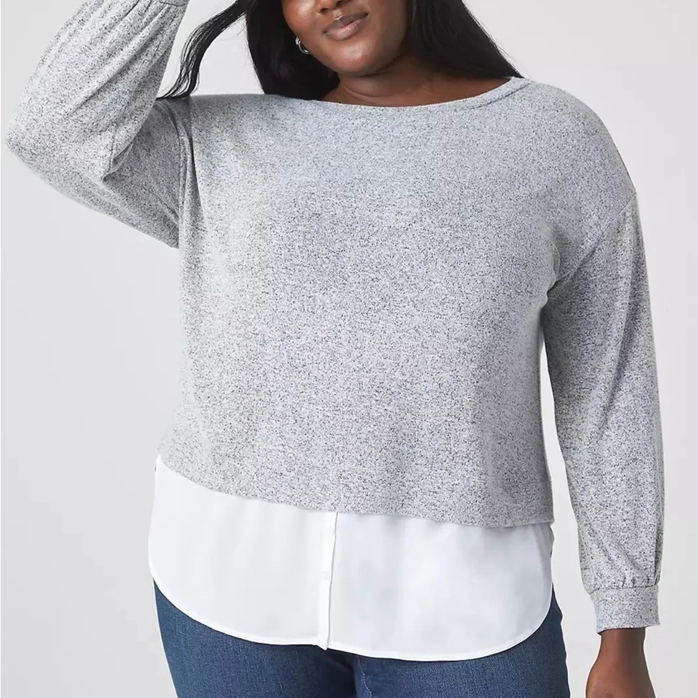 Lane Bryant Classic Long-Sleeve Top with Shirttail Hem Heather Grey 18/20 - Picture 3 of 9